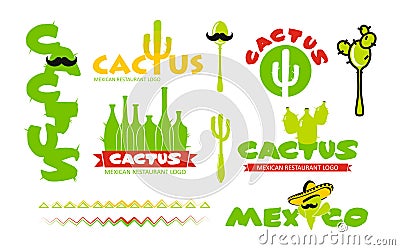 Cactus restaurant logo set Vector Illustration