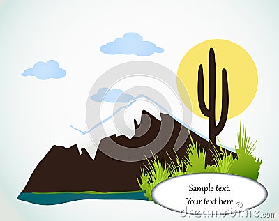 Cactus saguaro And Mountains. Vector card Vector Illustration