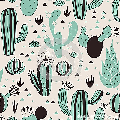 Cactus seamless pattern Vector Illustration