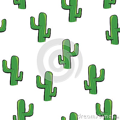 Cactus seamless pattern isolated on white background.Mexican seamless pattern. Vector Illustration