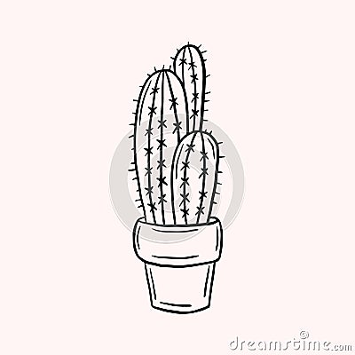 Cactus. Simple vector doodle style drawing. Linear illustration. Freehand drawing Cartoon Illustration