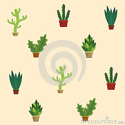 Cactus succulent plants pots background Vector Illustration