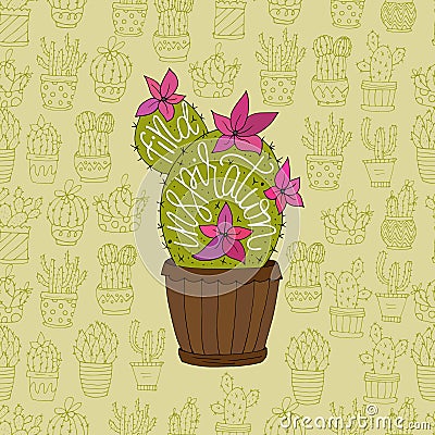 Cactus succulents vector illustration with handdrawn lettering quote. Vector Illustration
