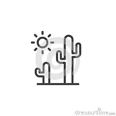 Cactus and sun outline icon Vector Illustration