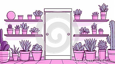 Violet Coloring Page With Cacti In A Room Stock Photo