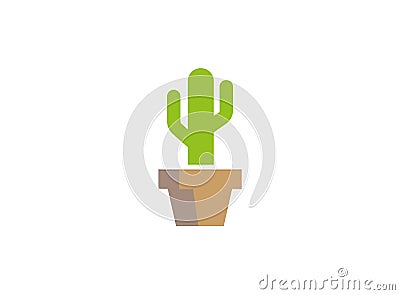 Cactus tree in the pot flower vase logo Cartoon Illustration