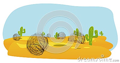 cactus and tumbleweed desert Vector Illustration