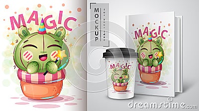 Cactus unicorn - mockup for your idea Vector Illustration