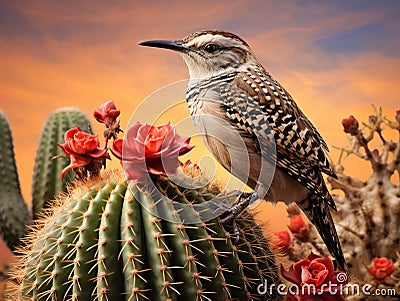 Cactus Wren Cartoon Illustration