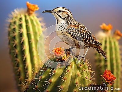 Cactus Wren Cartoon Illustration