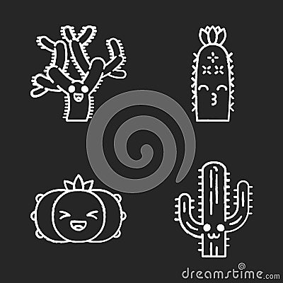 Cactuses chalk icons set Vector Illustration