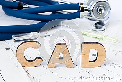 CAD Acronym or abbreviation to medical concept or diagnosis of coronary artery disease - common type of heart disease. Word CAD le Stock Photo