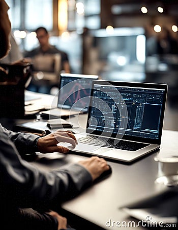 cad software using two engineers programming laptop engineering engineer factory interior modern technology computer Stock Photo