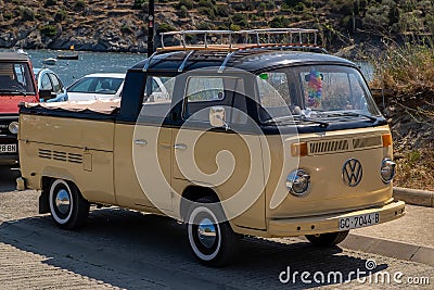 Cadaques, Spain, August 1, 2016. Classic Volkswagen pickup with roof racks Editorial Stock Photo