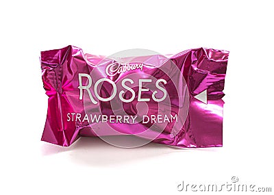 Cadbury Roses Strawberry Dream chocolate on a white background Editorial Stock Photo