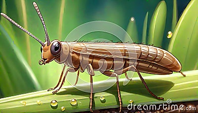 Caddisfly flying insect mothlike aquatic nymph fish feed Cartoon Illustration