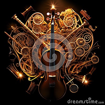 Cadence Kaleidoscope: An Alluring Array of Musical Instruments Stock Photo