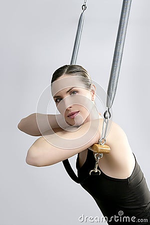 Cadillac trapeze pilates woman portrait Stock Photo