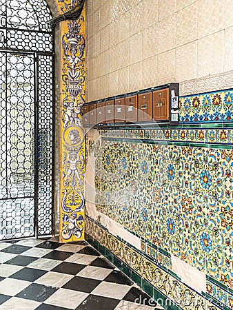 Tiled hall of a typical building in Cadiz downtown, Andalusia, Spain Editorial Stock Photo