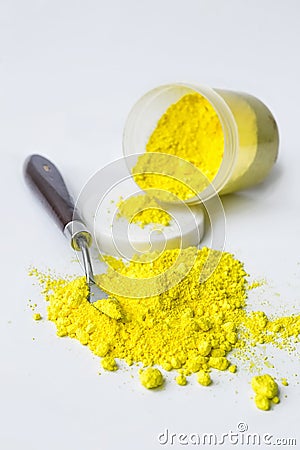 Cadmium Yellow pigment on a white background Stock Photo
