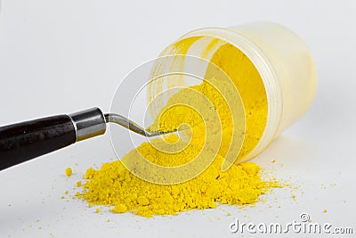 Cadmium Yellow pigment on a white background Stock Photo