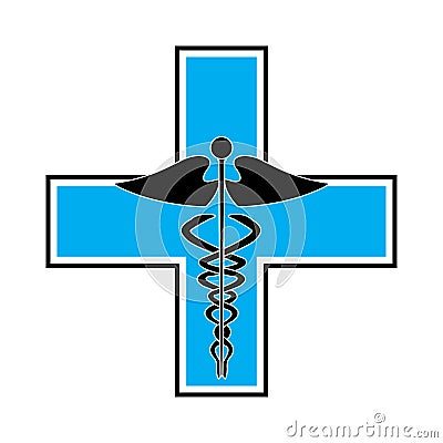 Caduceus on blue cross Stock Photo