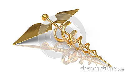 Caduceus in gold - Hermes greek symbol - pin with snake- Stock Photo