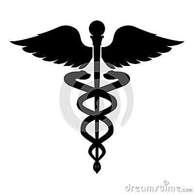 Caduceus health symbol Asclepius`s Wand icon black color illustration flat style simple image Vector Illustration