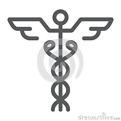 Caduceus line icon, medical and hospital, pharmacy Vector Illustration