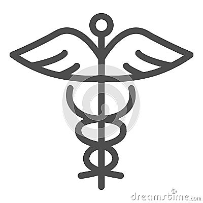 Caduceus line icon. Paramedic shape with snake and wings symbol, outline style pictogram on white background. Medicine Vector Illustration