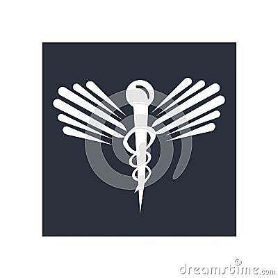 Caduceus medical symbol of two ascending serpents on a cane with wings icon vector sign and symbol isolated on white background, Vector Illustration