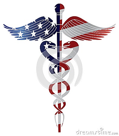 Caduceus Medical Symbol with USA Flag Illustration Vector Illustration