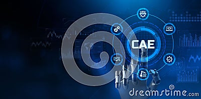 CAE Computer-aided engineering CAD system. Technology concept on screen. 3D rendering. Stock Photo