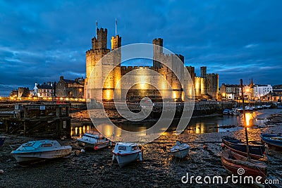 Caernarfon Castle at night Editorial Stock Photo