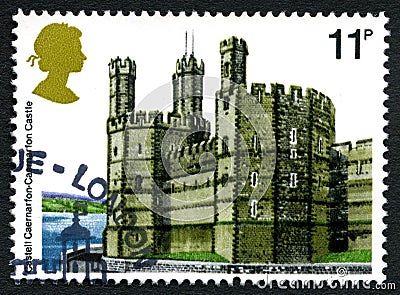 Caernarfon Castle UK Postage Stamp Cartoon Illustration