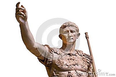 Caesar Augustus, the first emperor of Ancient Rome. Bronze monumental statue in the center of Rome isolated on white Stock Photo