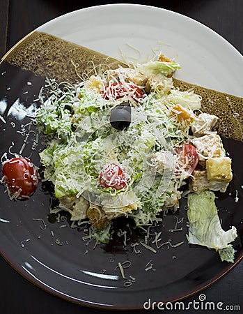 The Caesar salad served in Russian restaurants. Stock Photo