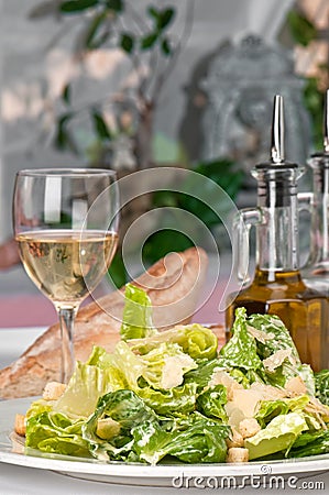 Caesar Salad and wine Stock Photo