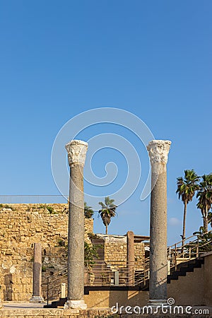 Ruins of ancient bathhouse at Caesarea in Israel Editorial Stock Photo