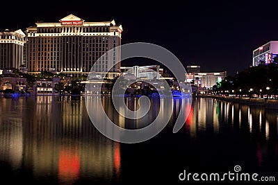 Caesars Palace casino and hotel reflecting in the fountain lake Editorial Stock Photo