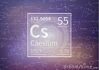 Caesium chemical element with first ionization energy, atomic mass and electronegativity values on scientific background Vector Illustration