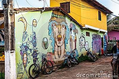 Caete Acu, Brazil - Jan 06, 2024: Streetlife in the city center of Caete Acu, Vale do Capao, Bahia, Brazil Editorial Stock Photo