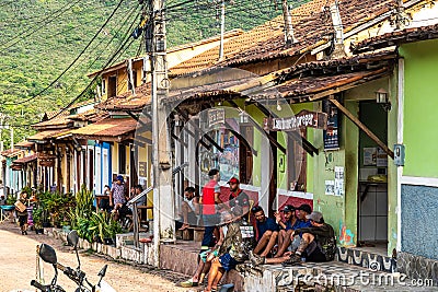 Caete Acu, Brazil - Jan 06, 2024: Streetlife in the city center of Caete Acu, Vale do Capao, Bahia, Brazil Editorial Stock Photo