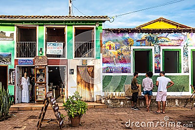 Caete Acu, Brazil - Jan 06, 2024: Streetlife in the city center of Caete Acu, Vale do Capao, Bahia, Brazil Editorial Stock Photo