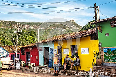 Caete Acu, Brazil - Jan 06, 2024: Streetlife in the city center of Caete Acu, Vale do Capao, Bahia, Brazil Editorial Stock Photo