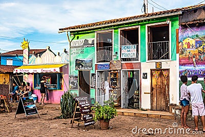 Caete Acu, Brazil - Jan 06, 2024: Streetlife in the city center of Caete Acu, Vale do Capao, Bahia, Brazil Editorial Stock Photo