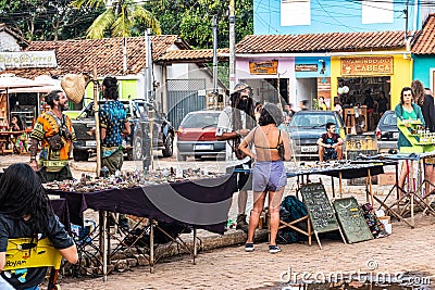 Caete Acu, Brazil - Jan 06, 2024: Streetlife in the city center of Caete Acu, Vale do Capao, Bahia, Brazil Editorial Stock Photo