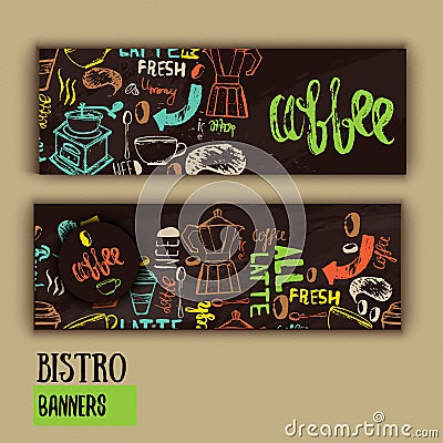 Cafe banner template design with lettering for coffee shop. Vector Illustration