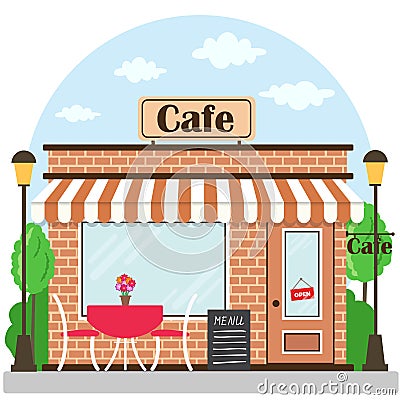Cafe building facade with signboard Vector Illustration