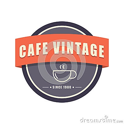 Cafe circle badge with ribbon logo vintage style. Stock Photo